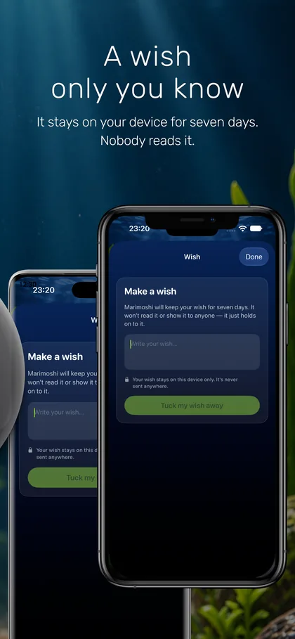 A wish only you know — It stays on your device for seven days. Nobody reads it.